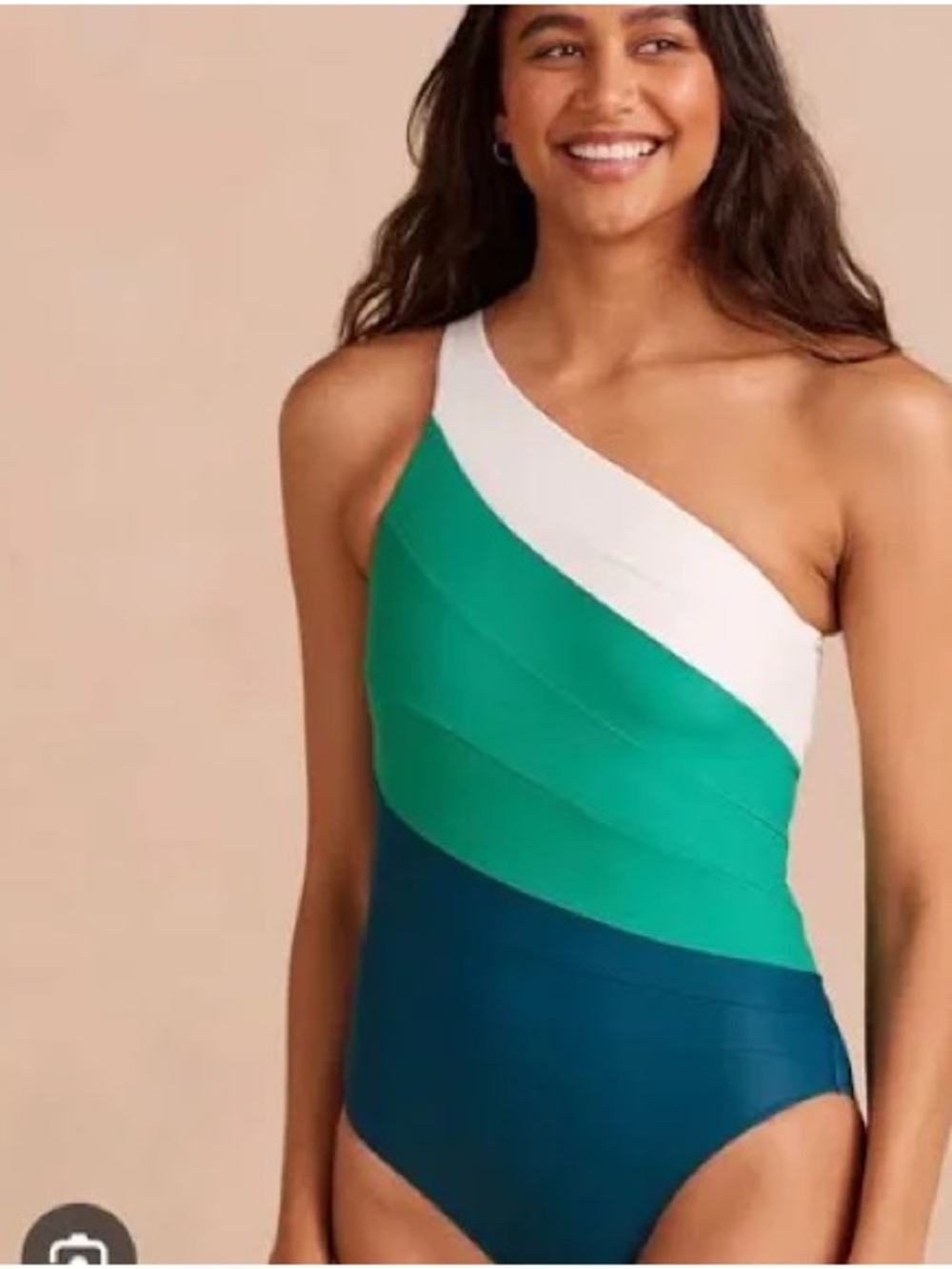 summersalt One-Shoulder Colorblock One-Piece Swimsuit in Teal, Green & White